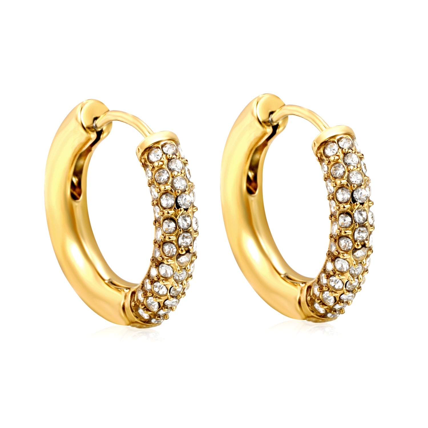 Round Earrings with White Diamonds 4*21.6mm Gold Color asonjewelry