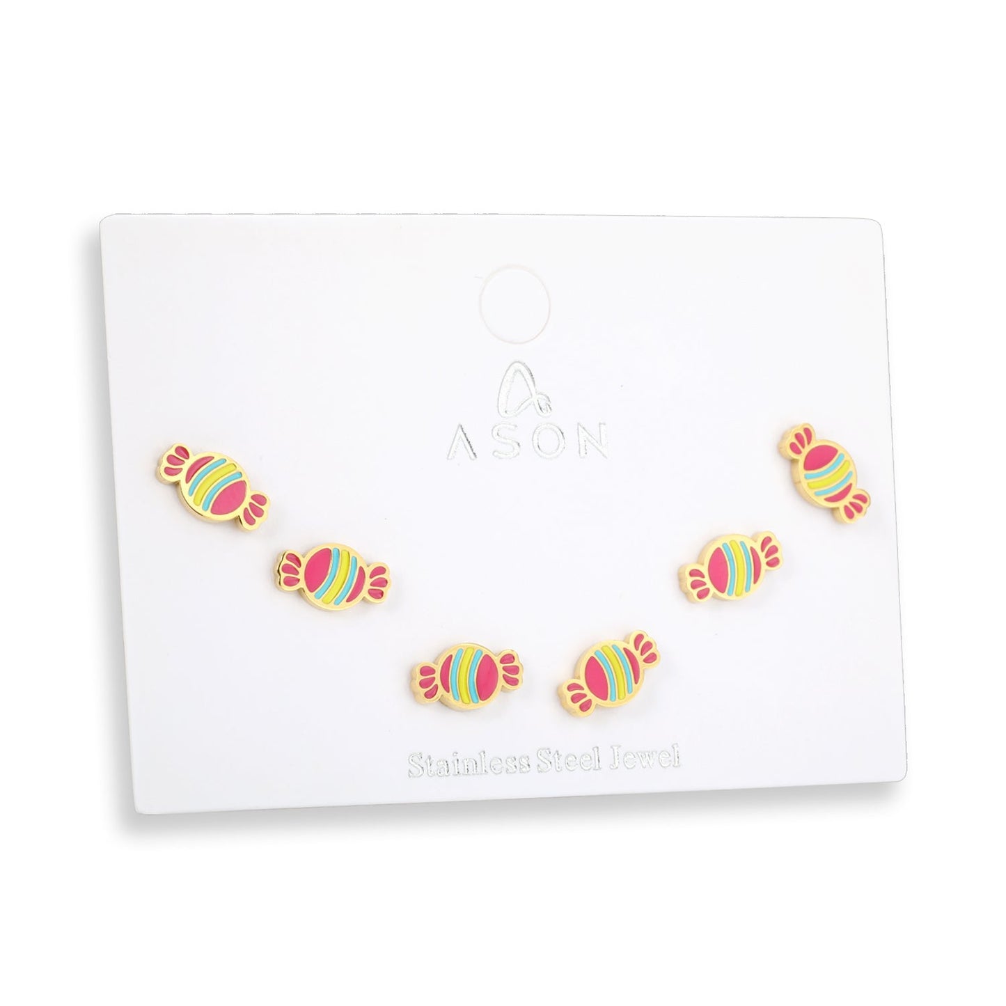 3 pairs of 5*9mm candy stud earrings in gold asonjewelry