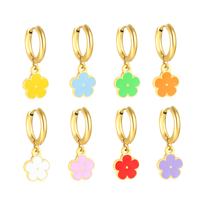 2.0*8.5mm inner ear hook + 8.2mm light blue/purple/yellow/orange/white/pink/green/red sunflower earrings in gold