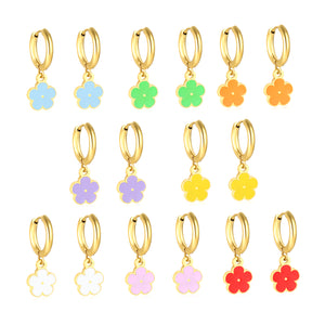 2.0*8.5mm inner ear hook + 8.2mm light blue/purple/yellow/orange/white/pink/green/red sunflower earrings in gold
