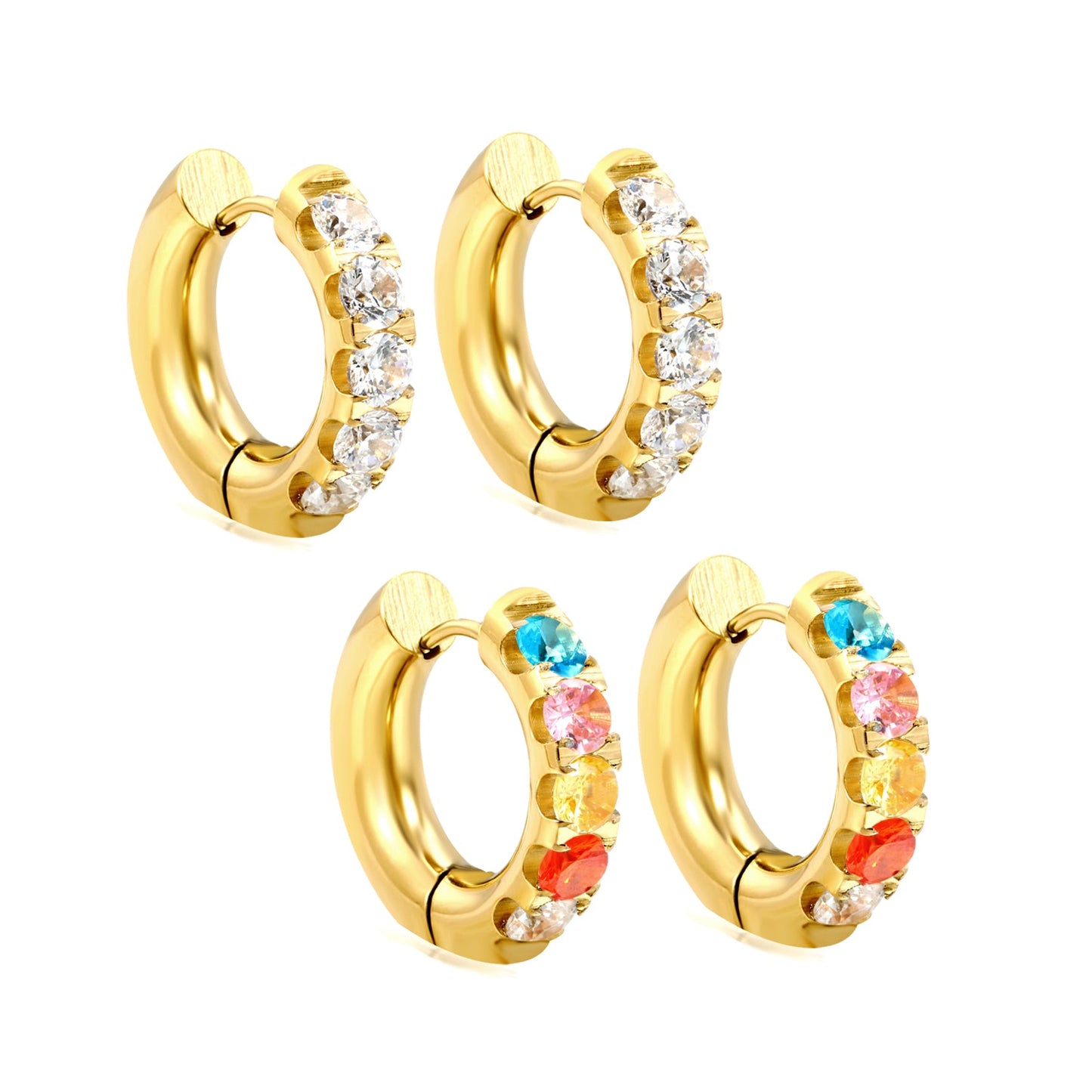 Round with 5 round white diamonds/mixed diamonds ear clips 5*21.6mm gold color asonjewelry