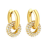 4mm Ear Hooks*20mm Outer Diameter 15.5mm Donut with White Rhinestones / Emerald Earrings in Gold