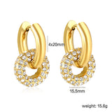 4mm Ear Hooks*20mm Outer Diameter 15.5mm Donut with White Rhinestones / Emerald Earrings in Gold