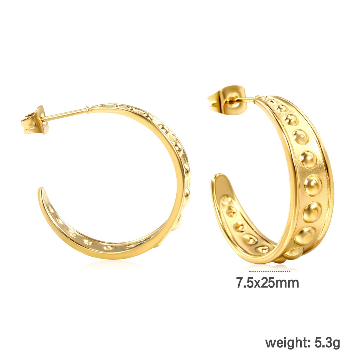 C-shaped earrings with bulging face 7.5*25mm gold color asonjewelry