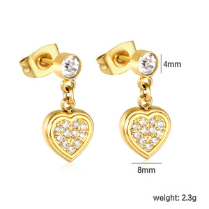 4mm Round Diamond & 8mm Heart Stud Earrings in Gold