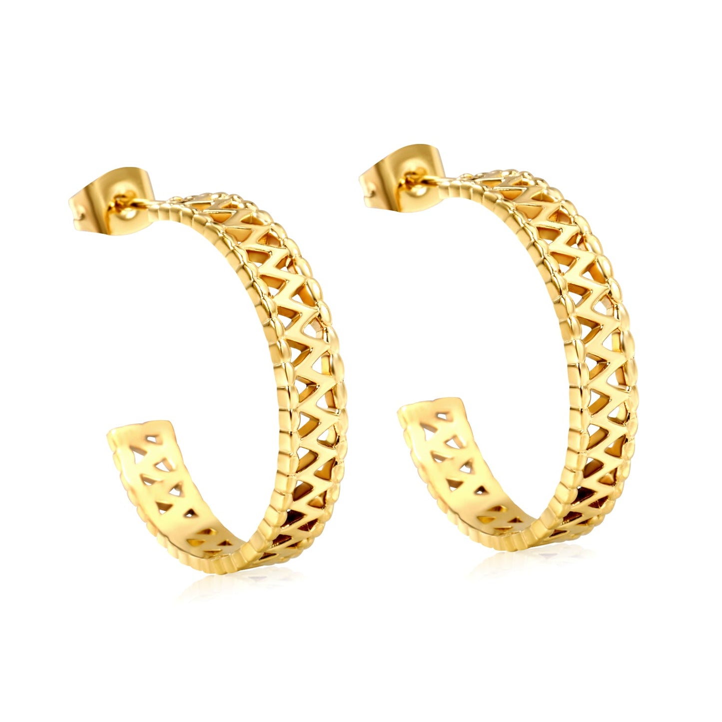 C-Shape Openwork Flower Earrings Thick1.4*W5*H25mm Goldtone asonjewelry