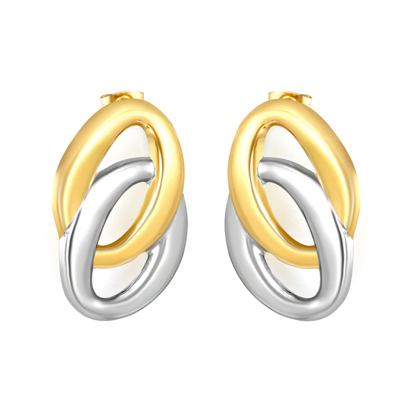 21.5mm*33.3mm Double-Ring O-Shape Stud Earrings, Two-tone Gold