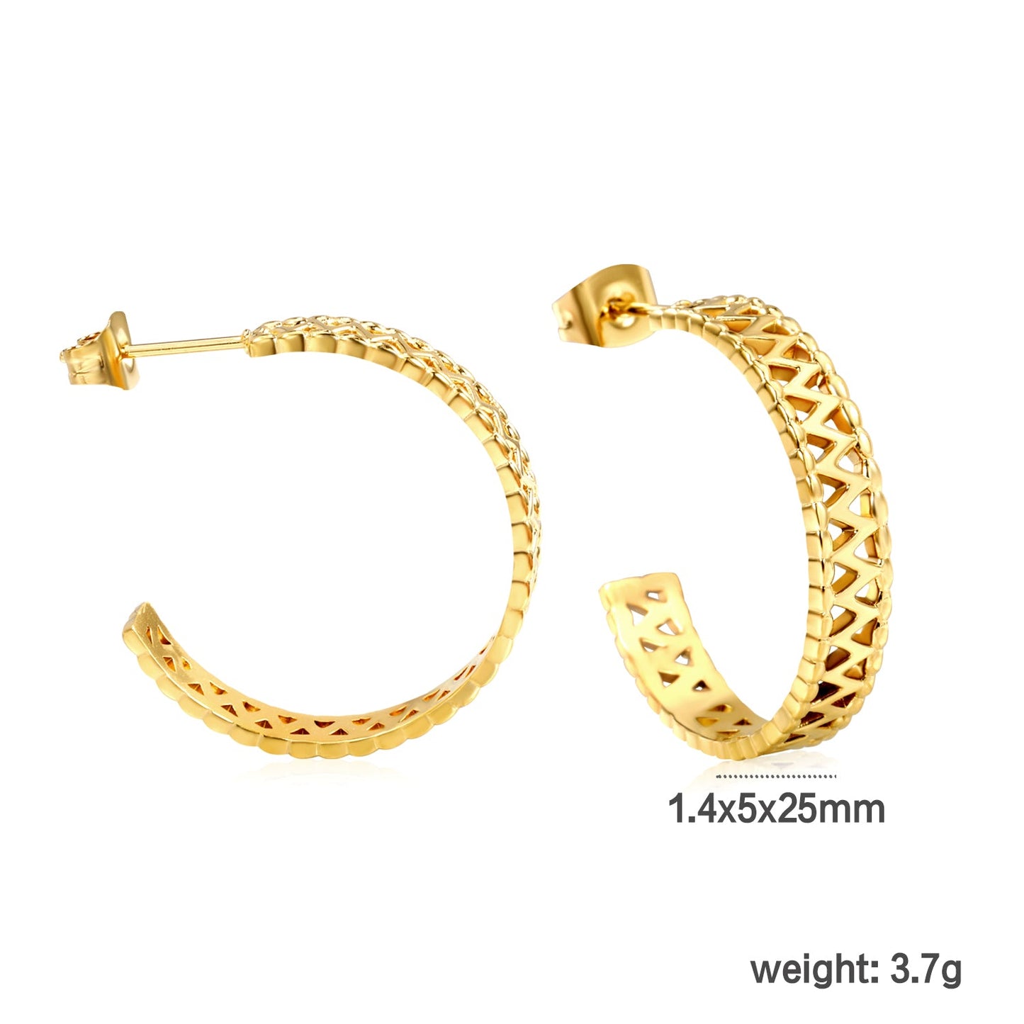 C-Shape Openwork Flower Earrings Thick1.4*W5*H25mm Goldtone asonjewelry