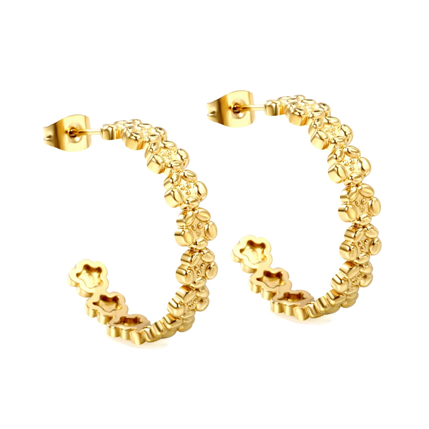 C-shaped flower earrings 1.9*5.4*27mm gold color asonjewelry