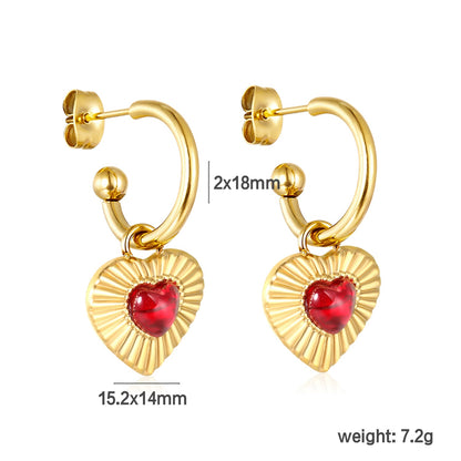 2.0mm*Outer Diameter 18mm 15.2mm*14mm Heart-Shaped Red Agate Stone Earrings, Gold asonjewelry
