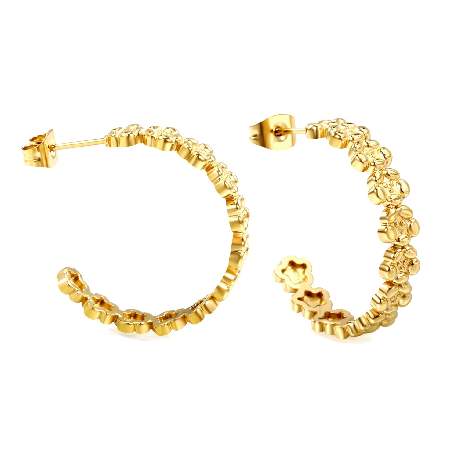 C-shaped flower earrings 1.9*5.4*27mm gold color asonjewelry