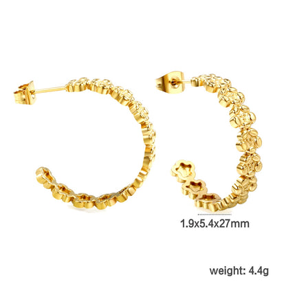 C-shaped flower earrings 1.9*5.4*27mm gold color asonjewelry