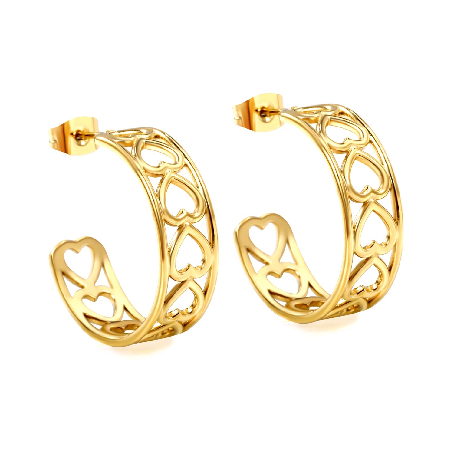 C-shaped hollow heart earrings1.4*width 8*height 25mm gold color asonjewelry