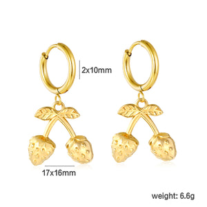 2.0mm x 10mm + 17x16mm Strawberry Earrings, Gold