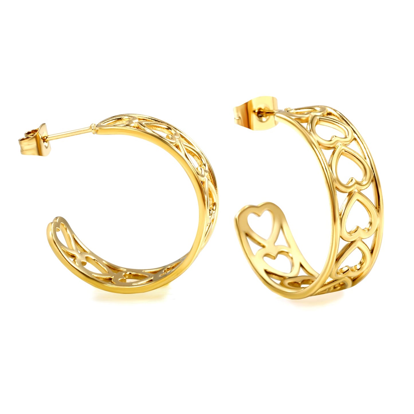 C-shaped hollow heart earrings1.4*width 8*height 25mm gold color asonjewelry