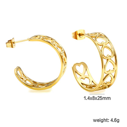 C-shaped hollow heart earrings1.4*width 8*height 25mm gold color asonjewelry