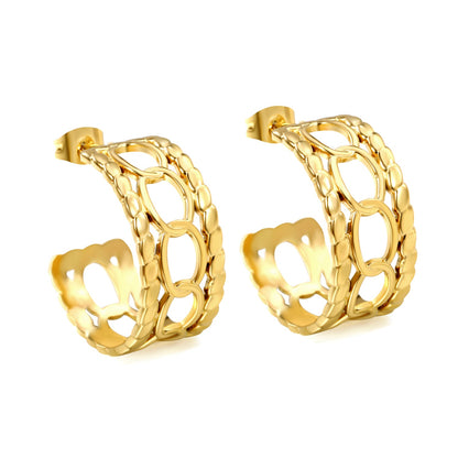 C-shaped hollow pattern earrings thickness 1.4*width 11.2*height 25mm gold color asonjewelry