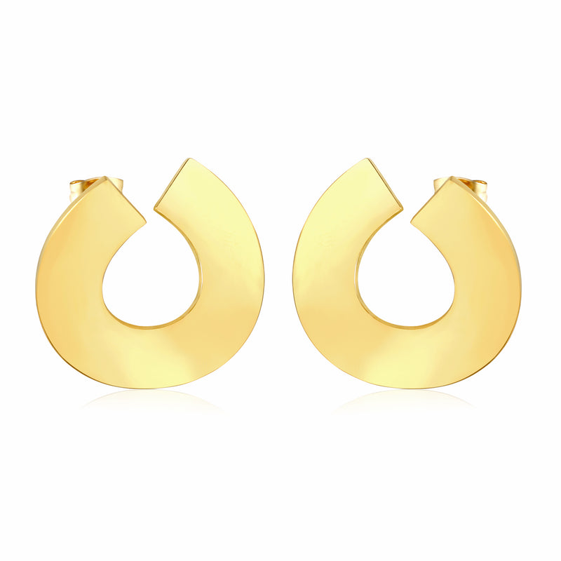 29*30mm Polished Irregular C-Shaped Stud Earrings in Gold