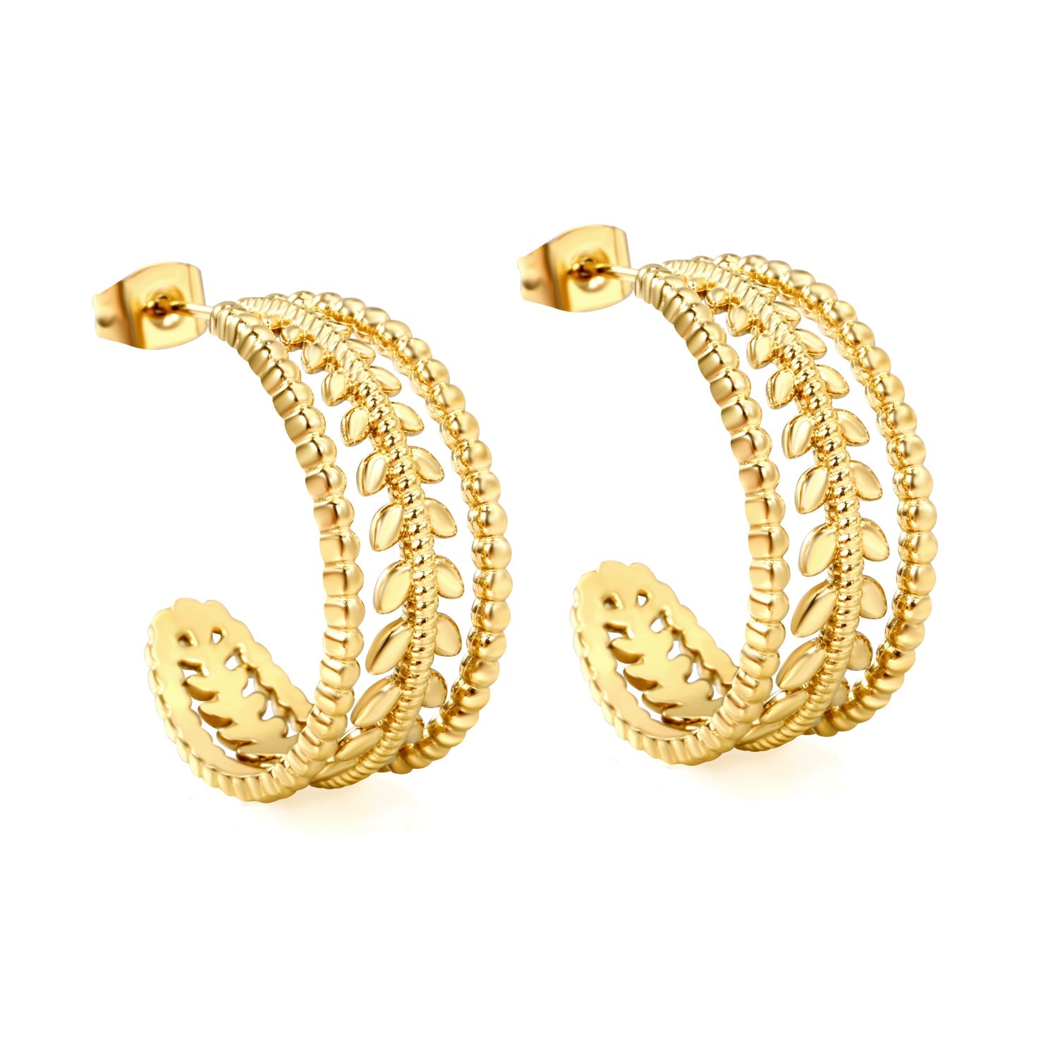 C-shaped flower earrings Th1.8*W11*H26mm Gold color asonjewelry