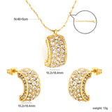 C-Shaped White Diamond/Emerald-Cut Diamond Set Gold Earrings/Pendant 0.3ct Cross-Cut Round Diamond 40+5cm Chain + 6mm Round Tag