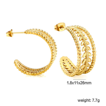 C-shaped flower earrings Th1.8*W11*H26mm Gold color asonjewelry