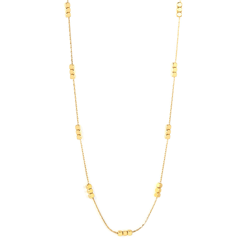 27 Chamfered Square Blocks 3mm Hammered Square Round Tag Necklace Gold