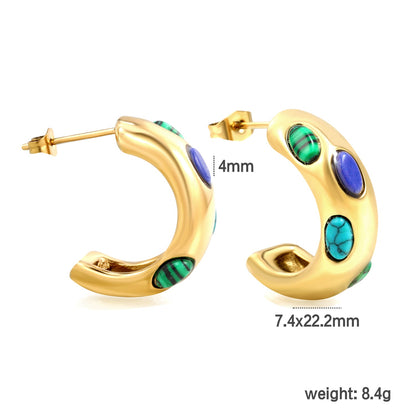 Semi-circle with 4 mixed color turquoise earrings 4*7.4*22.2mm gold color asonjewelry