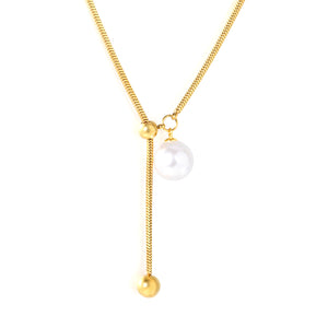 13mm iridescent shell bead 7mm steel bead 2.0mm square snake chain 65cm sweater chain, gold