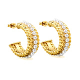 Half Round Twisted Lace Ear Clips with 17pcs 2.5mm White Pearls 8.6*20.6mm Gold Color
