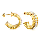 Half Round Twisted Lace Ear Clips with 17pcs 2.5mm White Pearls 8.6*20.6mm Gold Color