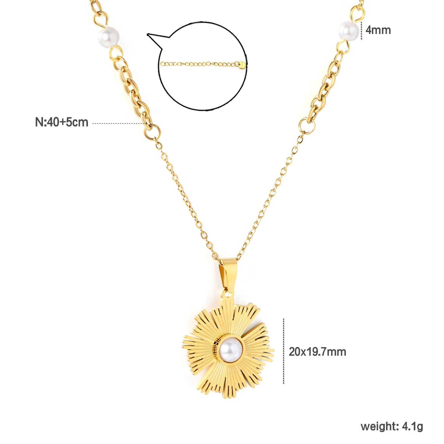 Irregular Sunflower Pearl Pendant 0.2mm Cross Chain Assembled Pearl Round Tag Necklace Gold asonjewelry