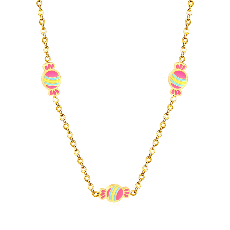 5*9mm Candy Pendant 0.35mm Cross Chain Round Tag Necklace Gold