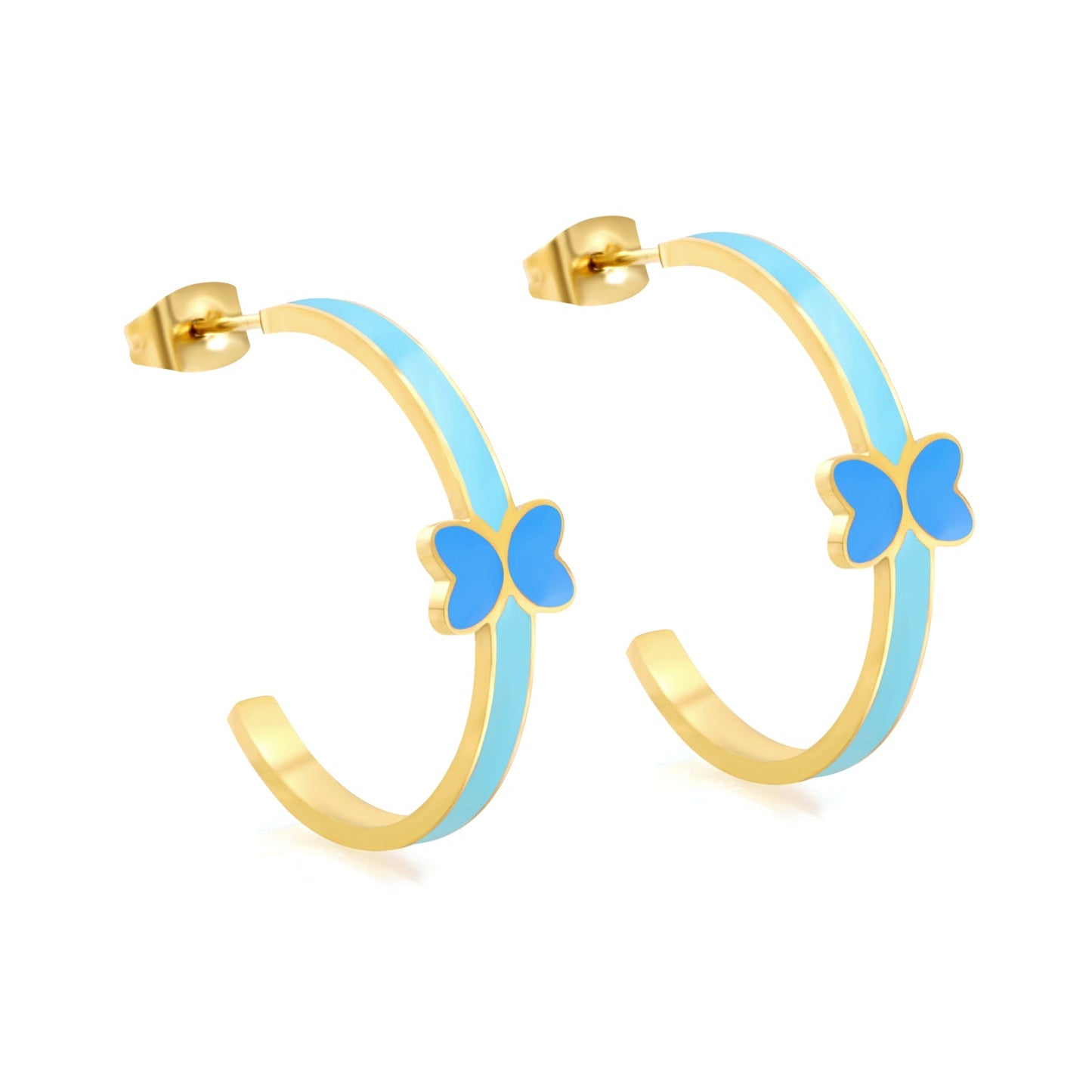 C-Shape with pink/blue oil drip 8*5.6mm butterfly earrings 27.8mm gold color asonjewelry