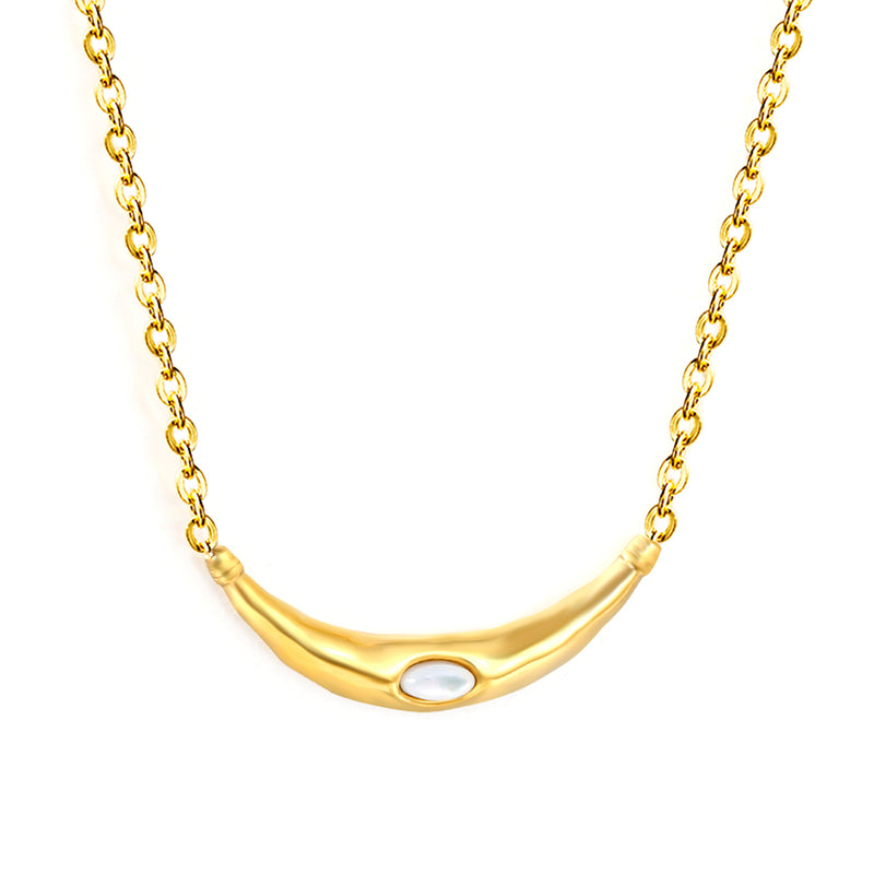 4*25mm Smiling Cat's Eye Stone 0.4mm Cross Chain Round Tassel Pendant Necklace Gold