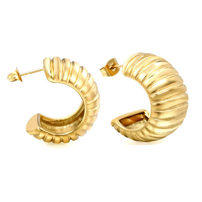 C-Shaped Horizontal Ripple Stud Earrings 14.8*25mm Gold Color asonjewelry