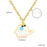 15.3*9.5mm Elephant Pendant 0.4 Cross Chain Round Tag Necklace Gold