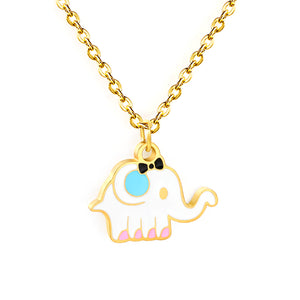 15.3*9.5mm Elephant Pendant 0.4 Cross Chain Round Tag Necklace Gold