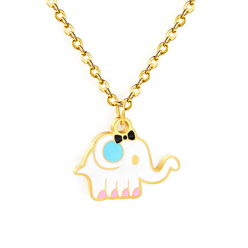 15.3*9.5mm Elephant Pendant 0.4 Cross Chain Round Tag Necklace Gold