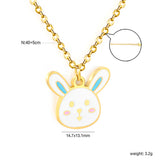 14.7*13.1mm Rabbit Pendant 0.4 Cross Chain Round Tag Necklace Gold