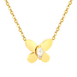 Butterfly-Set Marquise White Zirconia Pendant 0.3mm Cross Chain Round Tag Necklace Gold