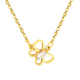 Openwork Butterfly with Marquise-Cut White Zirconia Pendant 0.4mm Cross Chain Round Tassel Pendant Necklace Gold