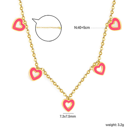 7.3*7.5mm 5 Pink Openwork Hearts 0.4mm Cross Chain Tag Necklace Gold asonjewelry
