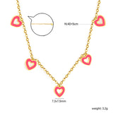 7.3*7.5mm 5 Pink Openwork Hearts 0.4mm Cross Chain Tag Necklace Gold