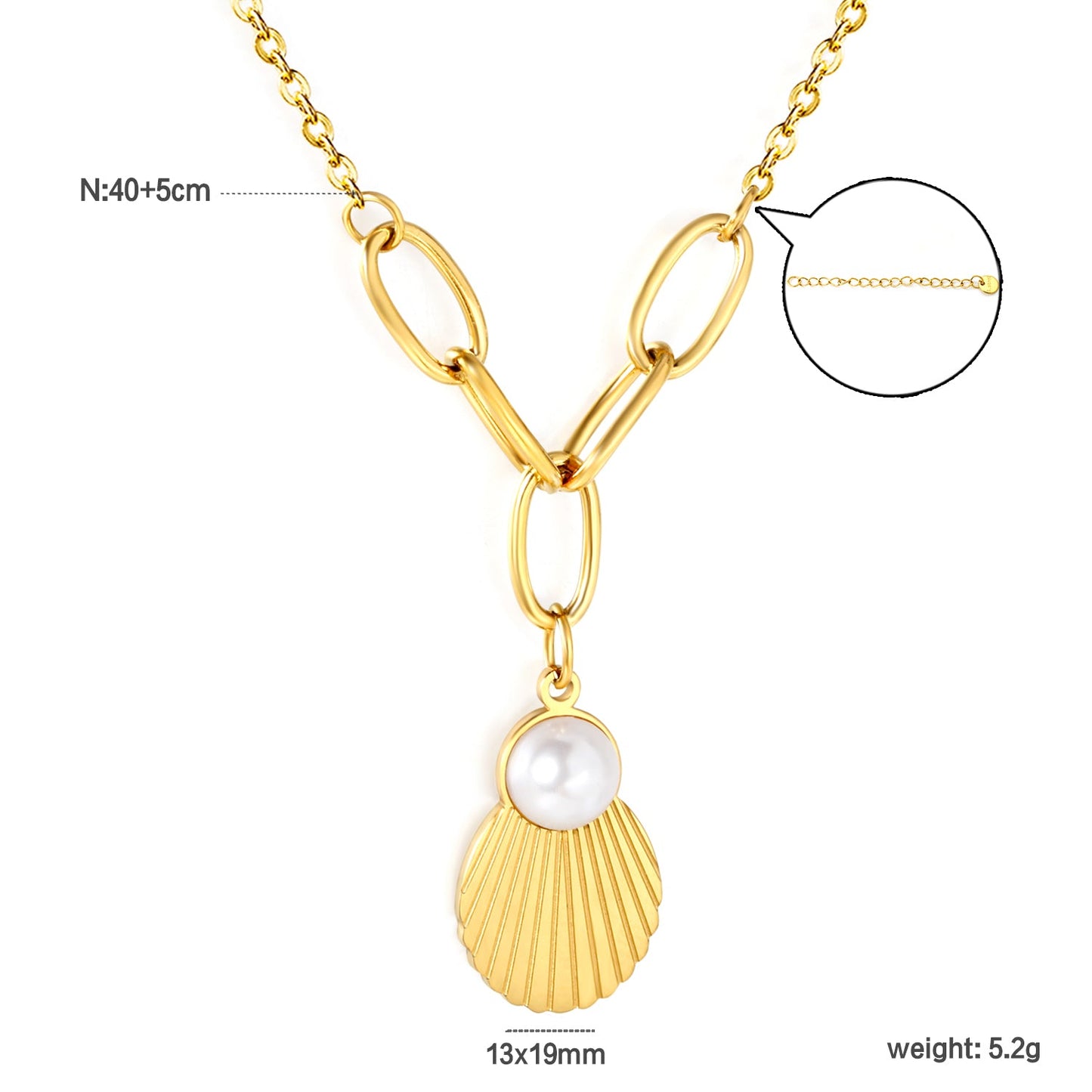 Shell Pearl Pendant 0.4mm Cross Chain Assembled Five Long Clasp Round Tag Necklace Gold asonjewelry