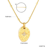 Irregular Oval Eight-Pointed Star Pendant with Diamonds 0.9mm Round Snake Clasp Small Bead Round Tag Necklace Gold