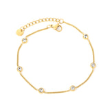 5mm 6x Round Disc Diamond Bead 19+3cm + 6mm Round End Cap Bracelet, Gold