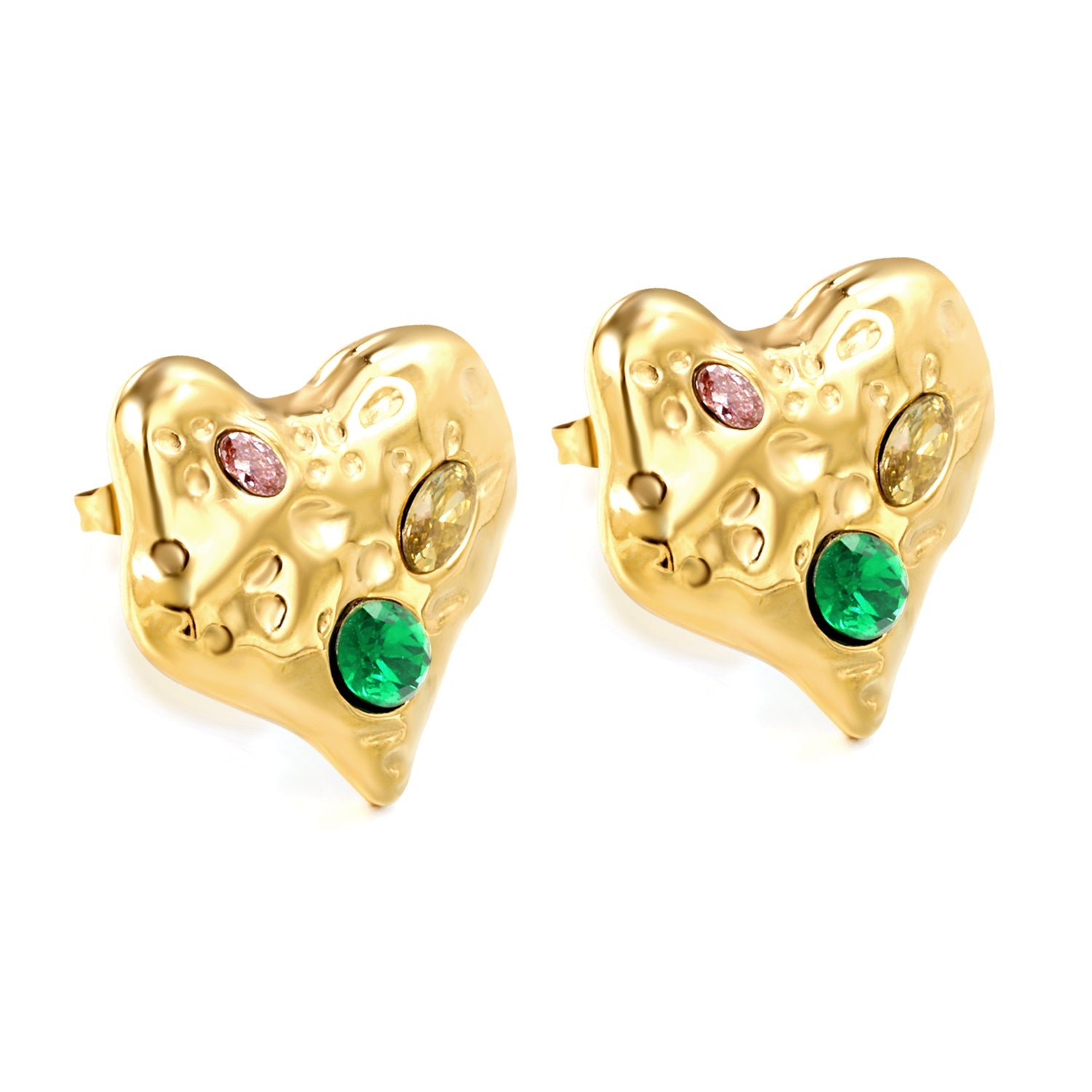 Crooked Heart Mixed Color Diamond Earrings 19.7*20mm Gold Color asonjewelry