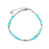31x6mm Blue Natural Stone Beads + 20x4.5mm Steel Beads + Round Tag Bracelet Steel Color