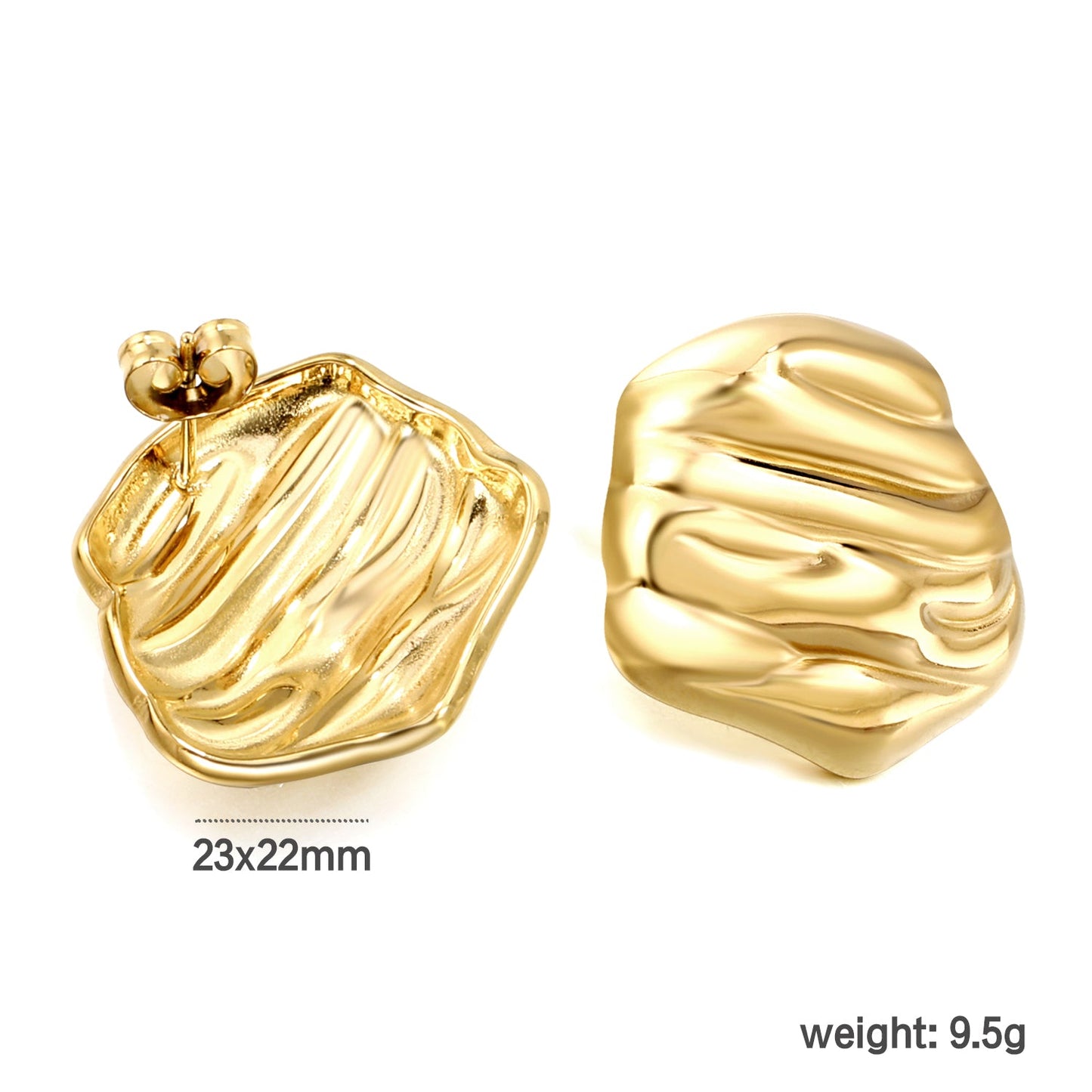 Textured shaped stud earrings 23*22mm gold color asonjewelry