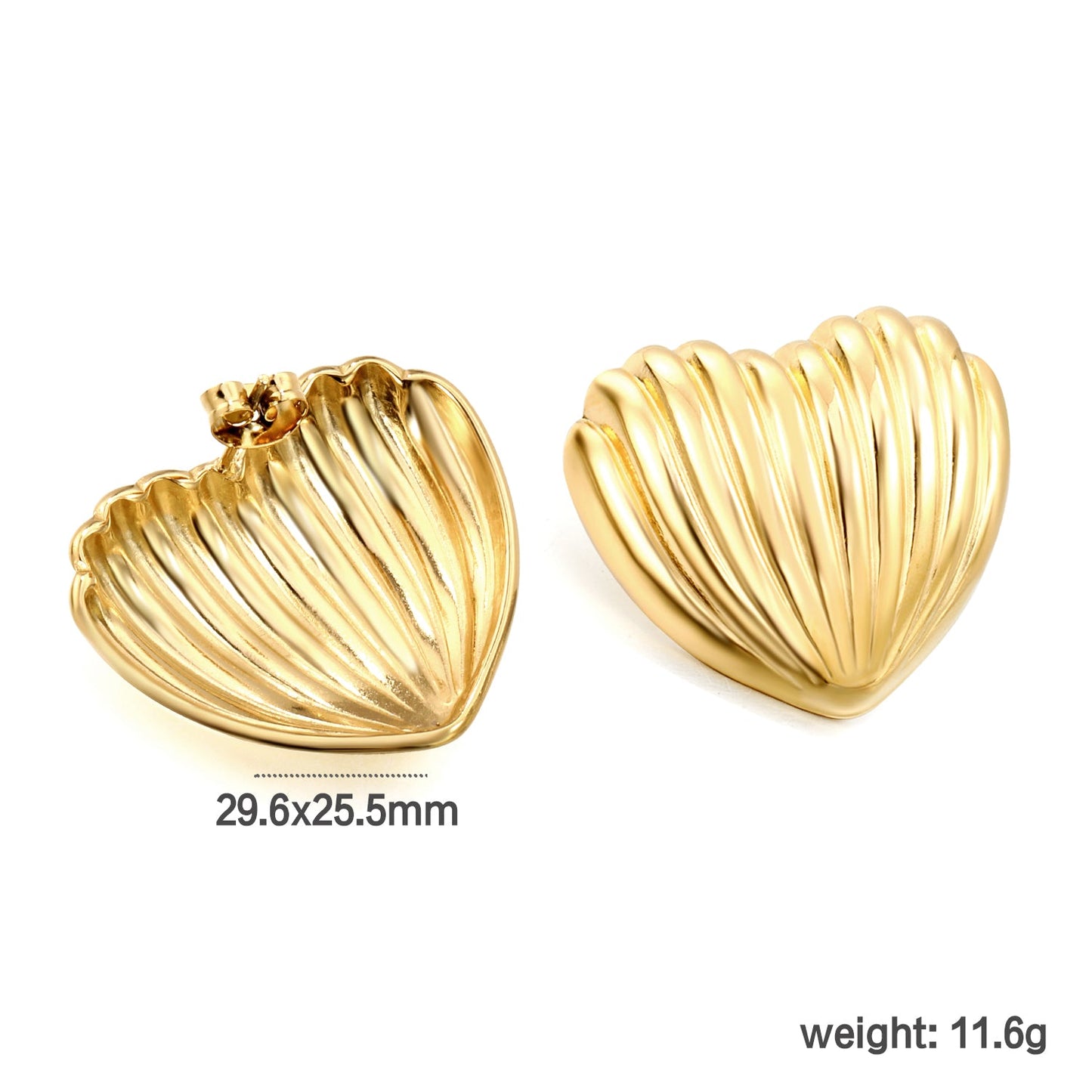 Surface more vertical stripes in the shape of a love heart stud earrings asonjewelry